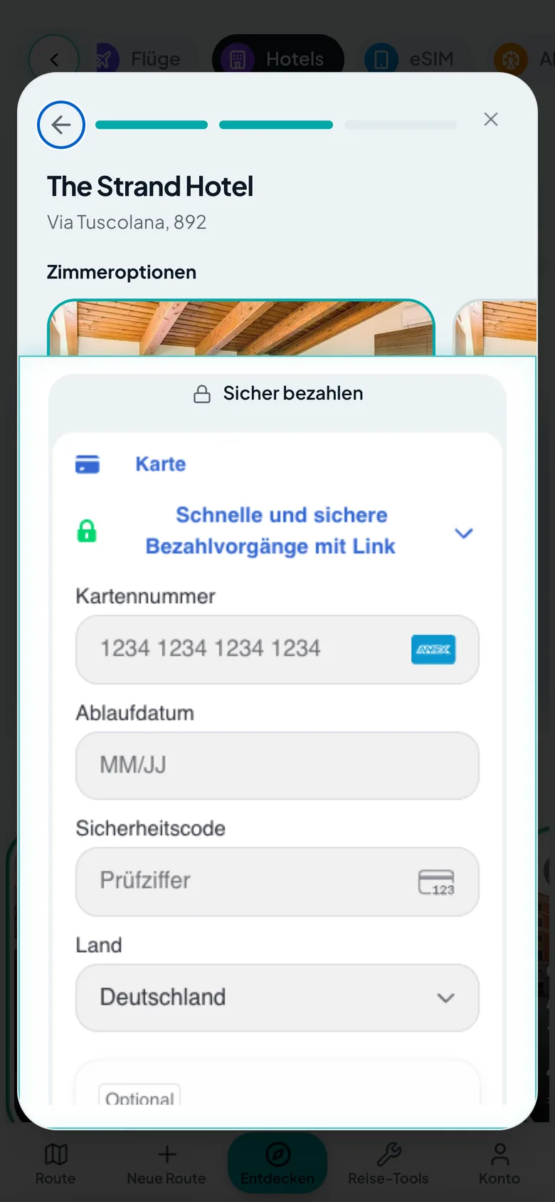 Das Kaufblatt mit der sicheren Kartenzahlung: Kartennummer, Gültig-bis und CVC als eigene Felder.